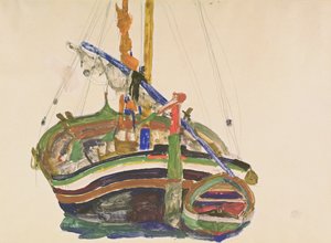 トリエステフィッシングボート、1912年（鉛筆、ストラスモアジャパン紙のトイレとガッシュ） 作： Egon Schiele